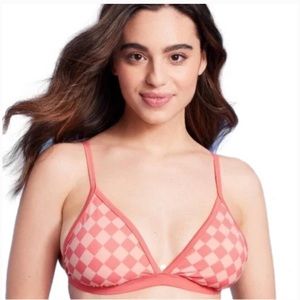 Women's Triangle Bikini Top - Kona Sol™ Coral Pink checkered adjustable straps